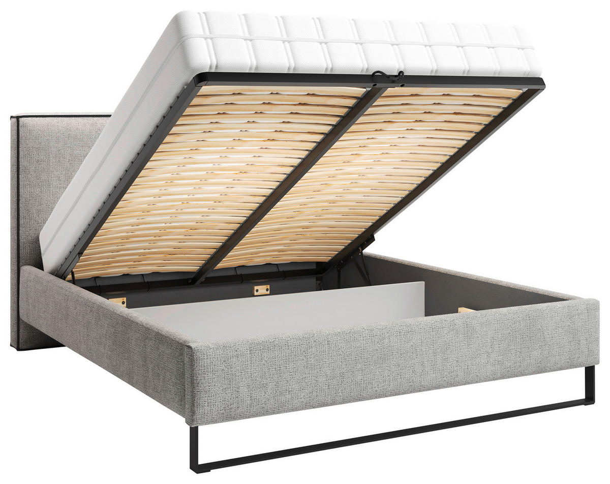 POLSTERBETT 180/200 cm,  in Beige, gepolstertes Kopfteil, Lattenrost, Bettkasten,  - Beige/Schwarz, MODERN, Holz/Holzwerkstoff (180/200cm) - MID.YOU