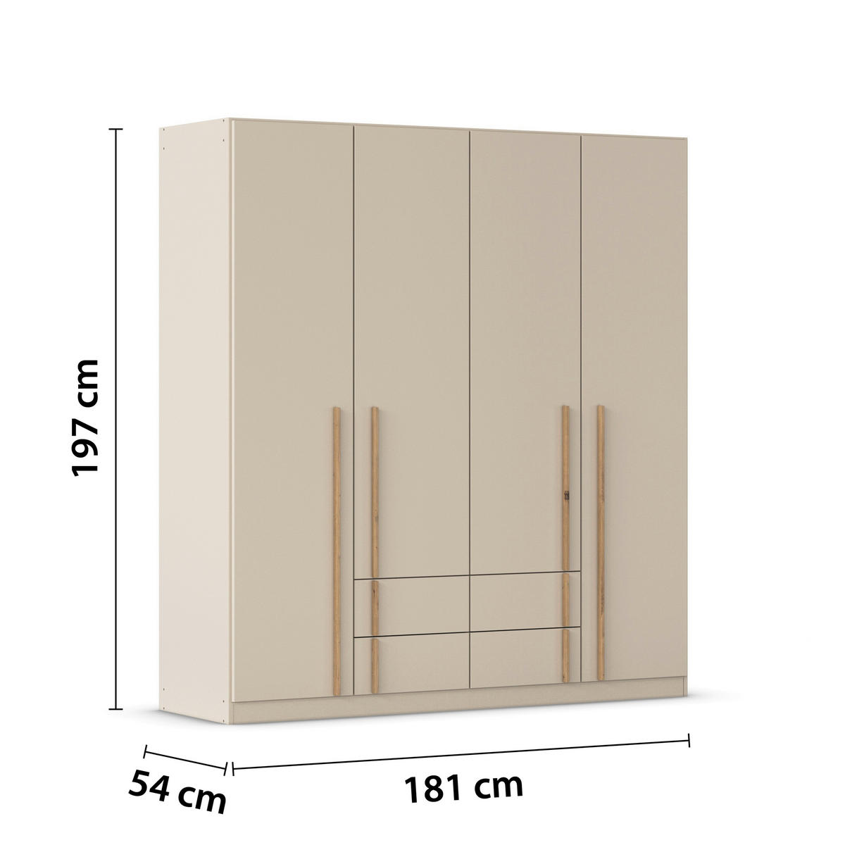 DREHTÜRENSCHRANK 4-türig Champagner, Eiche Artisan  - Champagner/Eiche Artisan, Design, Holz/Holzwerkstoff (181/197/54cm) - Stylife