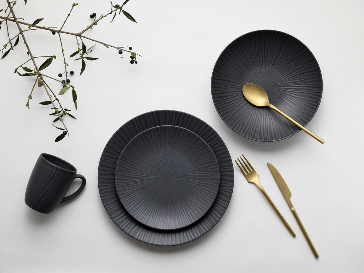 KOMPLETT SERVIS Vesuvio Schwarz 24 delar  - antracit, keramik - Creatable