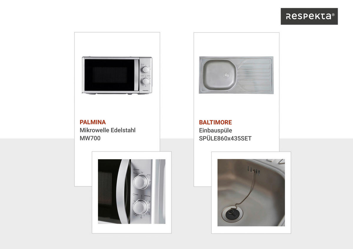 MODULKÖK 225 cm   i vit  - vit/aluminiumfärg, Basics, trämaterial/plast (225cm) - Respekta