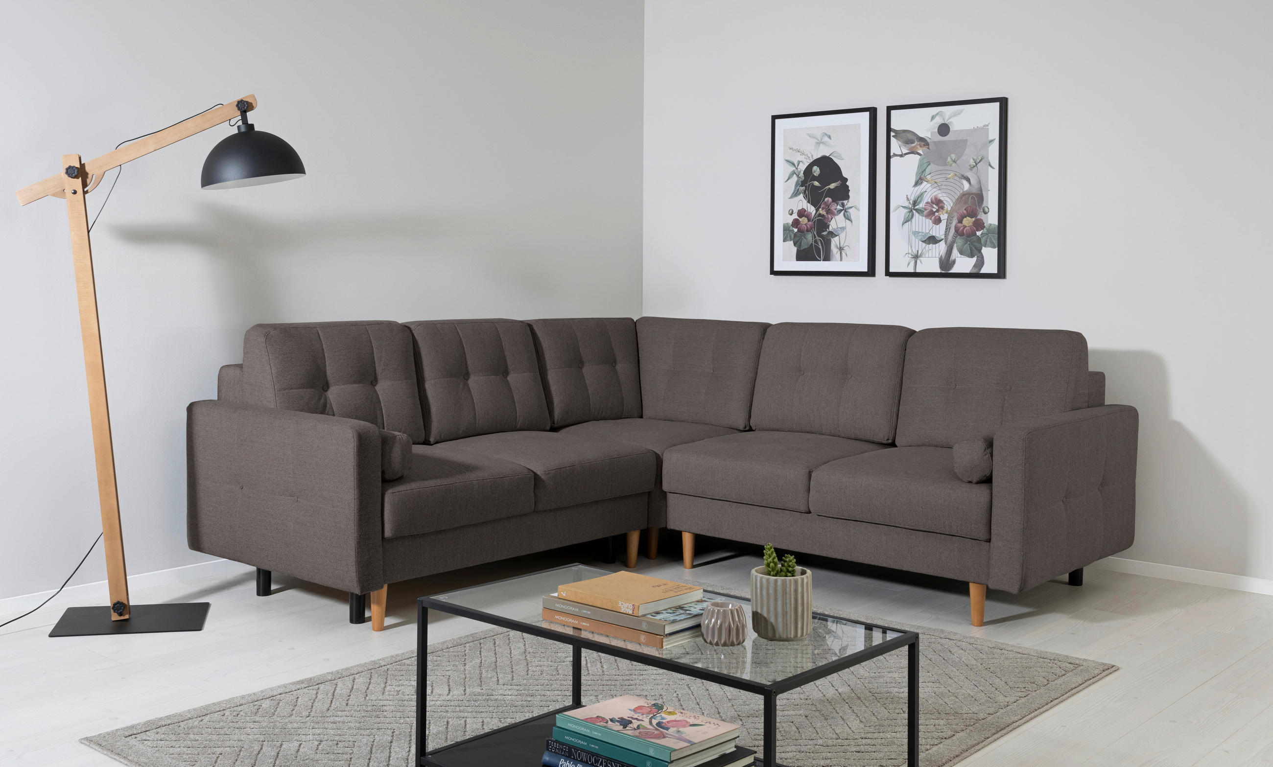 ECKSOFA in Grau  - Buchefarben/Grau, Design, Holz/Textil (242/242cm) - MID.YOU