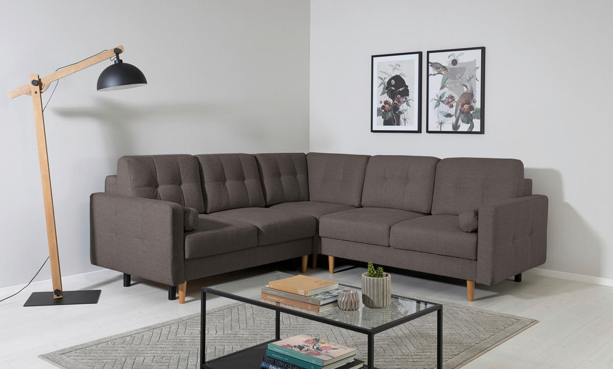 ECKSOFA in Grau  - Buchefarben/Grau, Design, Holz/Textil (242/242cm) - MID.YOU