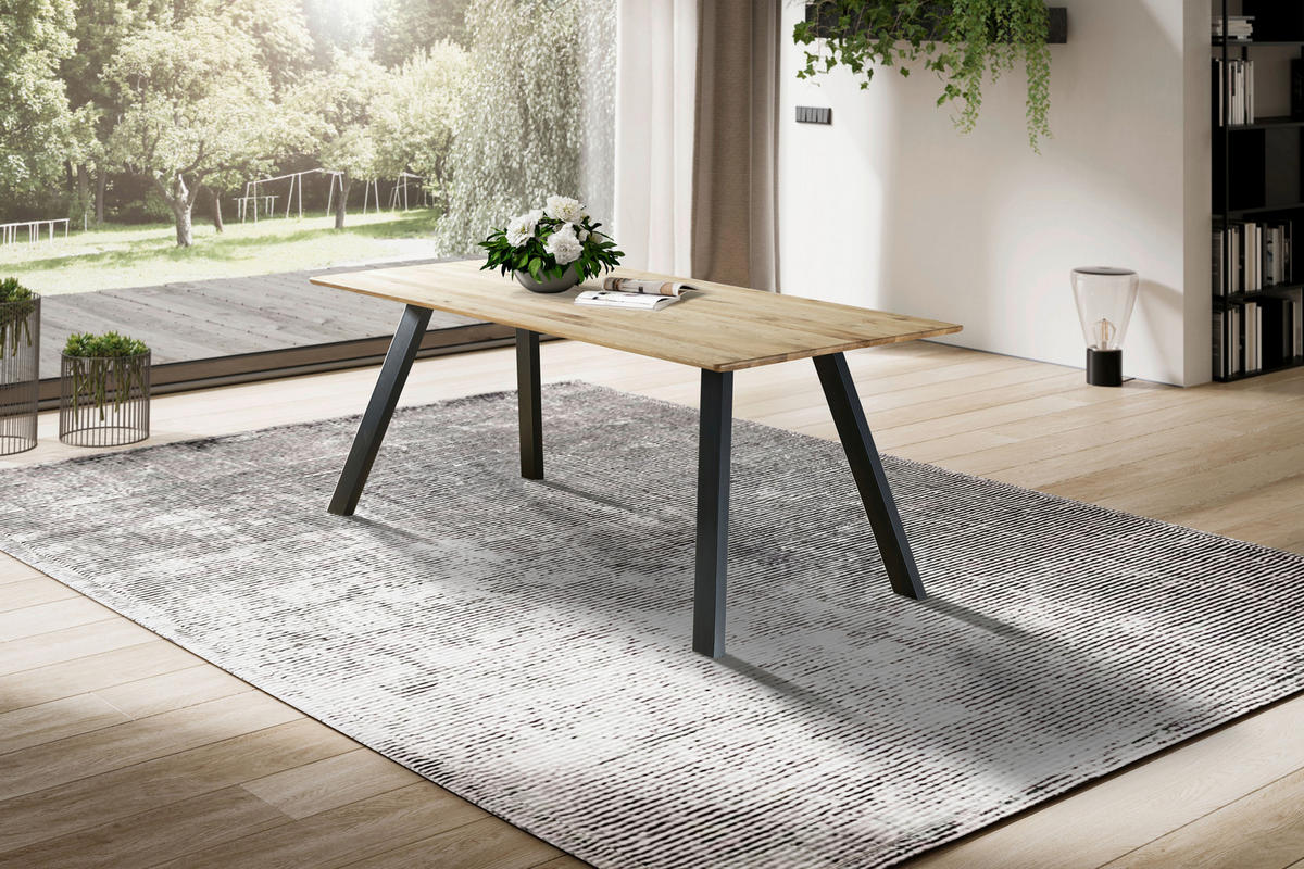 ESSTISCH Eiche massiv rechteckig Schwarz, Eichefarben  - Eichefarben/Schwarz, LIFESTYLE, Holz/Metall (200/100/75cm) - Linea Natura