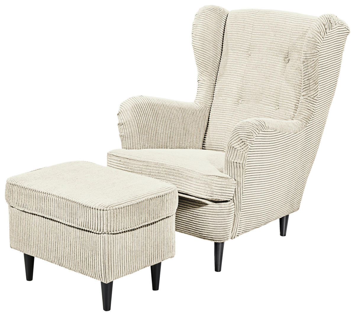 HOCKER in Textil Creme  - Creme/Schwarz, Basics, Holz/Textil (63/43/42cm) - MID.YOU