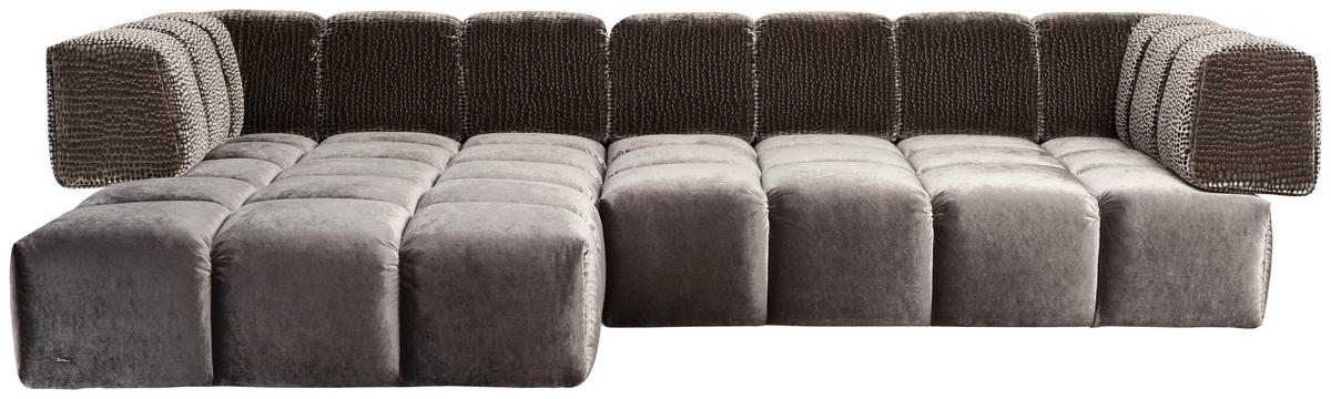 ECKSOFA in Samt, Velours Graubraun  215/310 cm  - Graubraun/Schwarz, Trend, Kunststoff/Textil (215/310cm) - Bretz