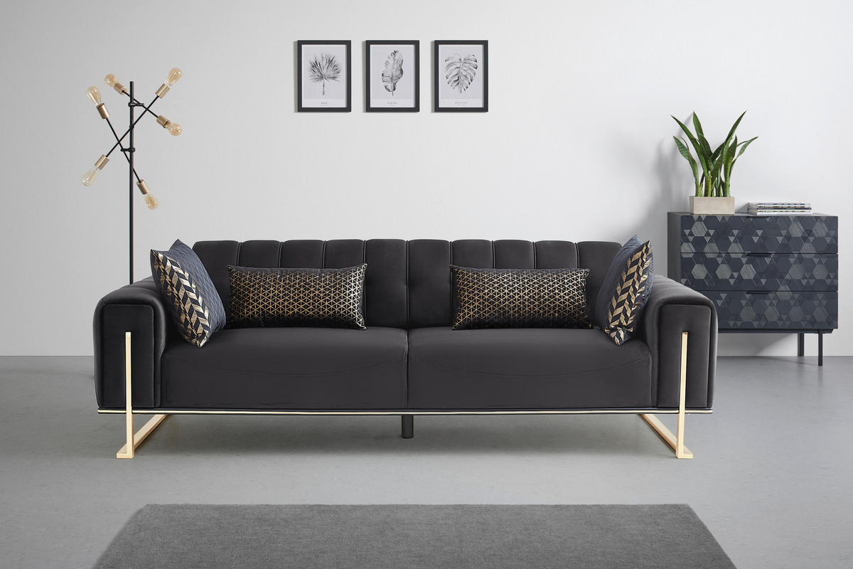 3-sitzer-sofa Aile, textil, negru - auriu/negru, Lifestyle, textil (244/80/90cm) - Based