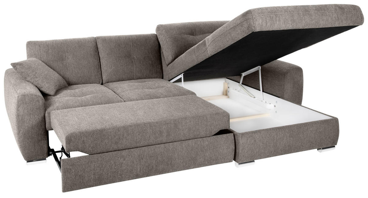 ECKSOFA in Mikrofaser Braun  276/193 cm  - Chromfarben/Braun, MODERN, Kunststoff/Textil (276/193cm) - Hom`in