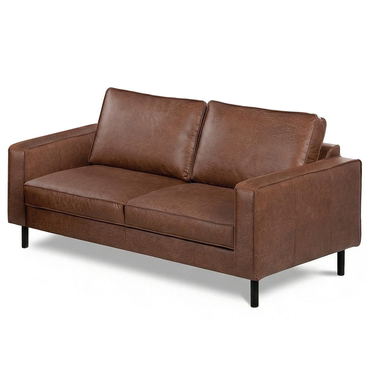 2,5-SITZER  in Echtleder Braun   - Schwarz/Braun, Design, Leder/Metall (168/85/92cm) - Livetastic