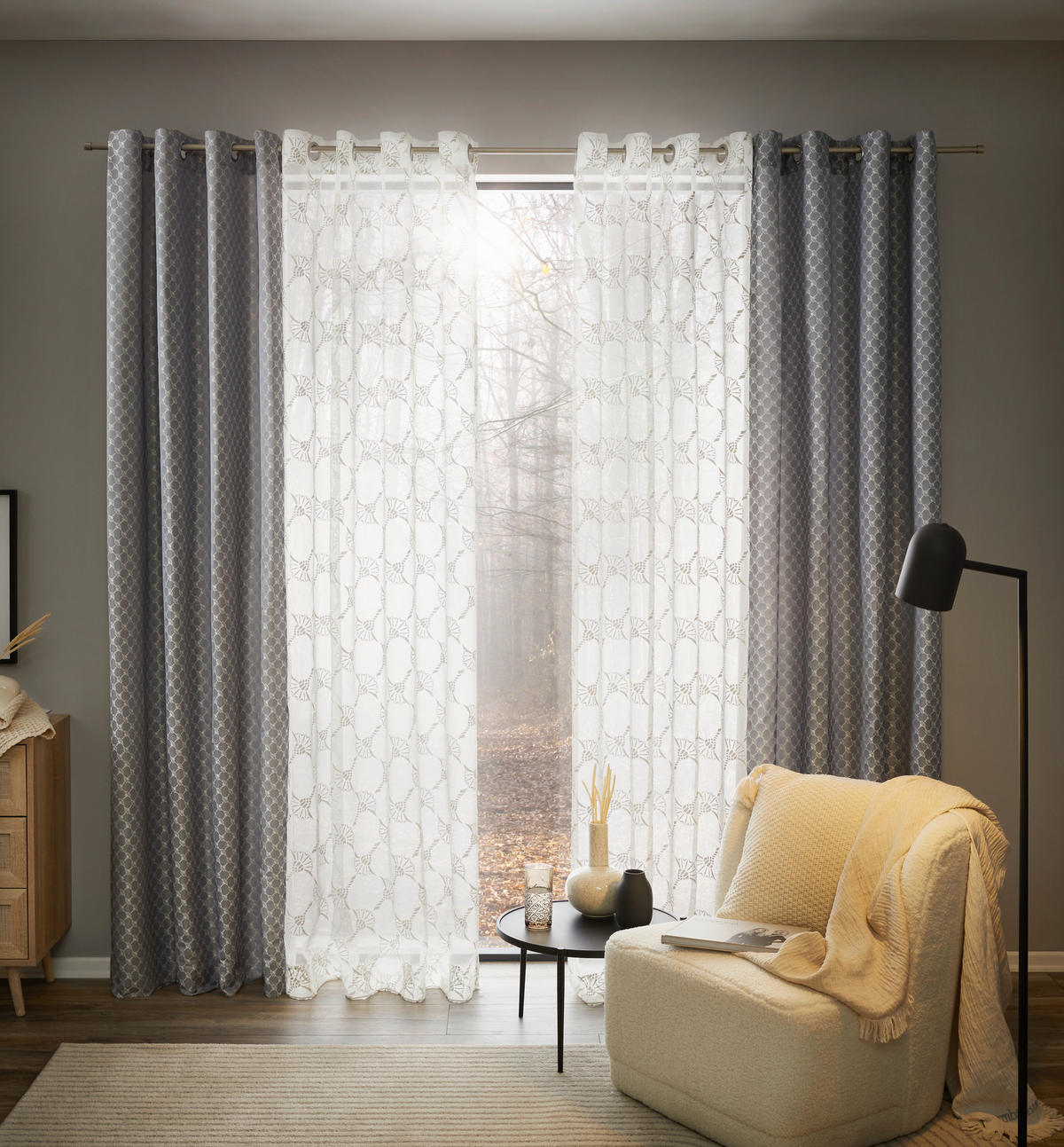 ÖSENSCHAL J-Allovers blickdicht 140/250 cm   - Silberfarben, Design, Textil (140/250cm) - Joop!