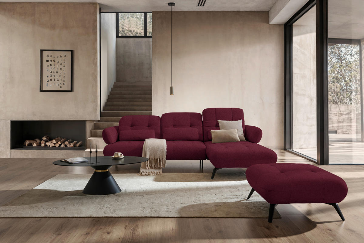 ECKSOFA Chenille Weinrot  - Weinrot/Schwarz, Design, Textil/Metall (282/189cm) - Novel
