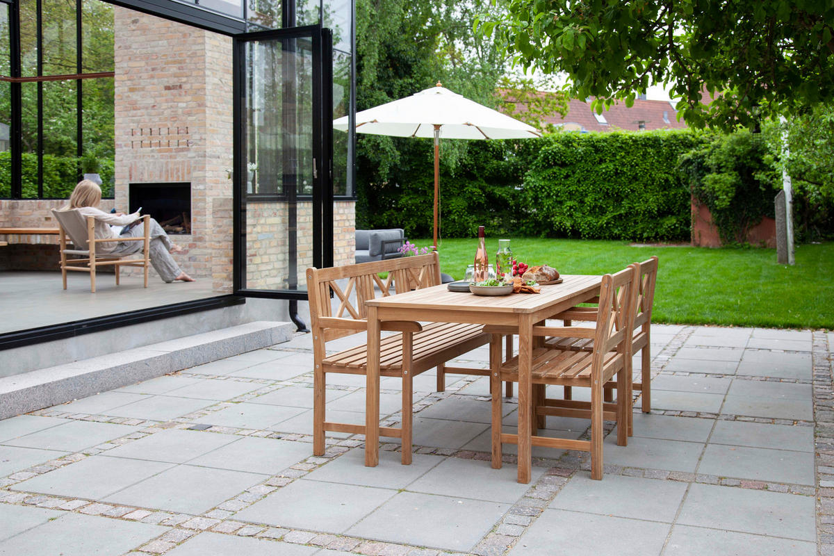 GARTENTISCHGRUPPE Teakholz vollmassiv  - Teakfarben, Natur, Holz (165/89/130cm) - Gardenson
