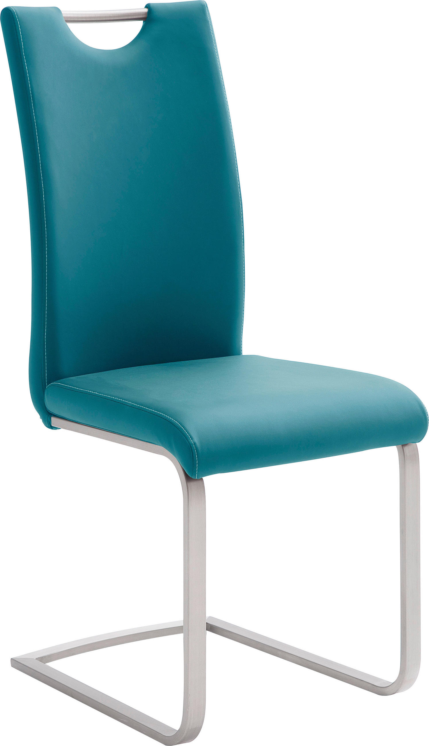 SCHWINGSTUHL  in Edelstahl Lederlook  - Edelstahlfarben/Petrol, Design, Textil/Metall (42/103/55cm) - MID.YOU