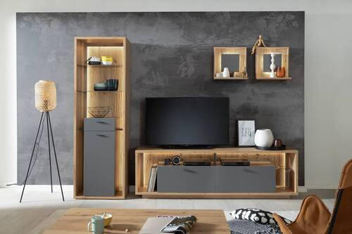 HYLLKOMBINATION  i grå, ekfärgad  286/209/40 cm  - grå/ekfärgad, Design, metall/trämaterial (286/209/40cm) - MID.YOU
