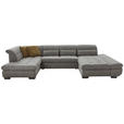 WOHNLANDSCHAFT  in Mikrofaser Blau, Grau  - Blau/Schwarz, Design, Textil/Metall (204/350/211cm) - Xora