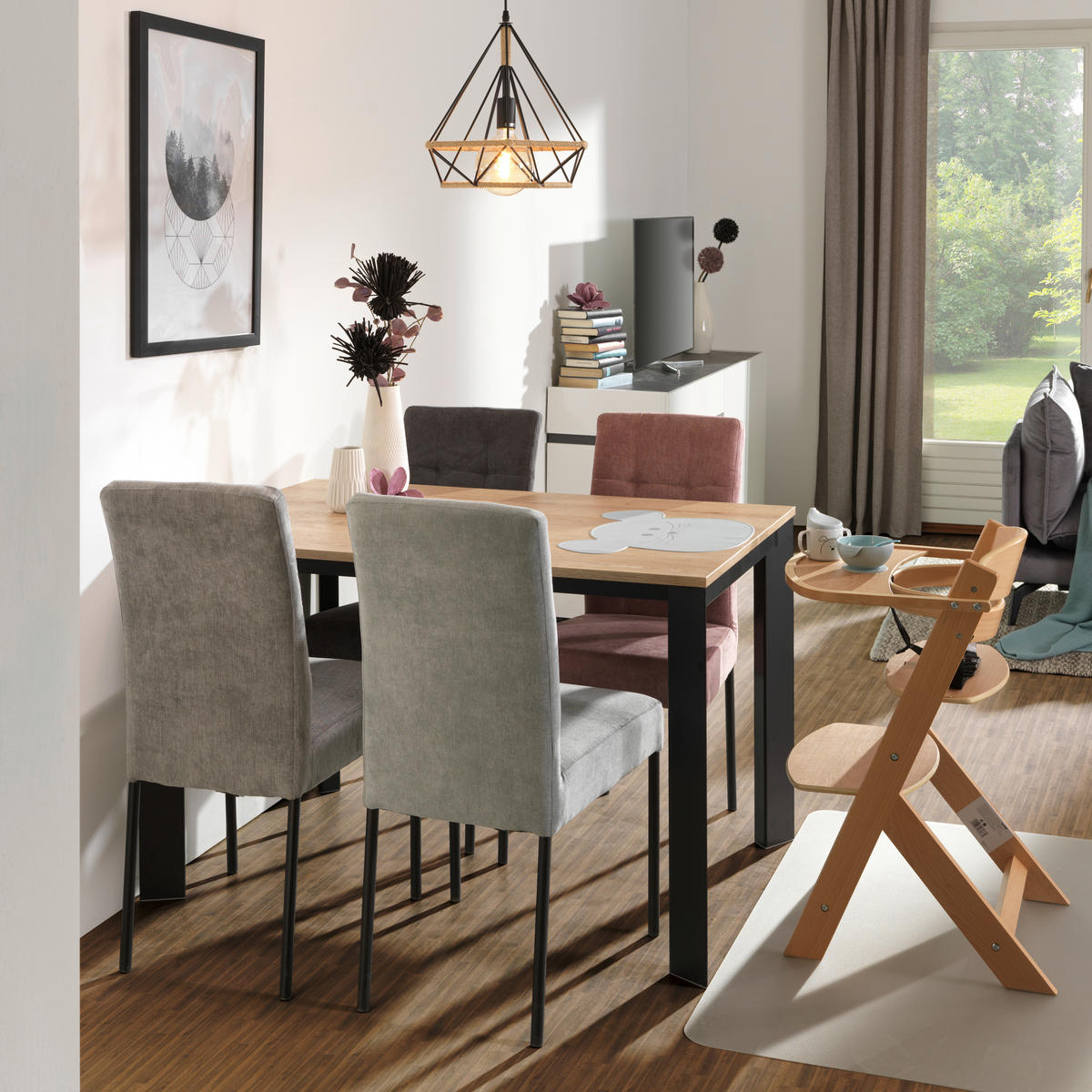 ESSTISCH Schwarz, Eichefarben rechteckig  ausziehbar, in verschiedenen Größen erhältlich, in verschiedenen Holzdekoren erhältlich  - Eichefarben/Schwarz, Design, Holzwerkstoff/Metall (120-180/80/75cm) - home24