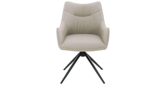ARMLEHNSTUHL  Sitzfläche 360° drehbar, automatische Rückholfunktion  Echtleder  - Beige/Schwarz, Design, Leder/Metall (57/86,5/61,5cm) - Novel