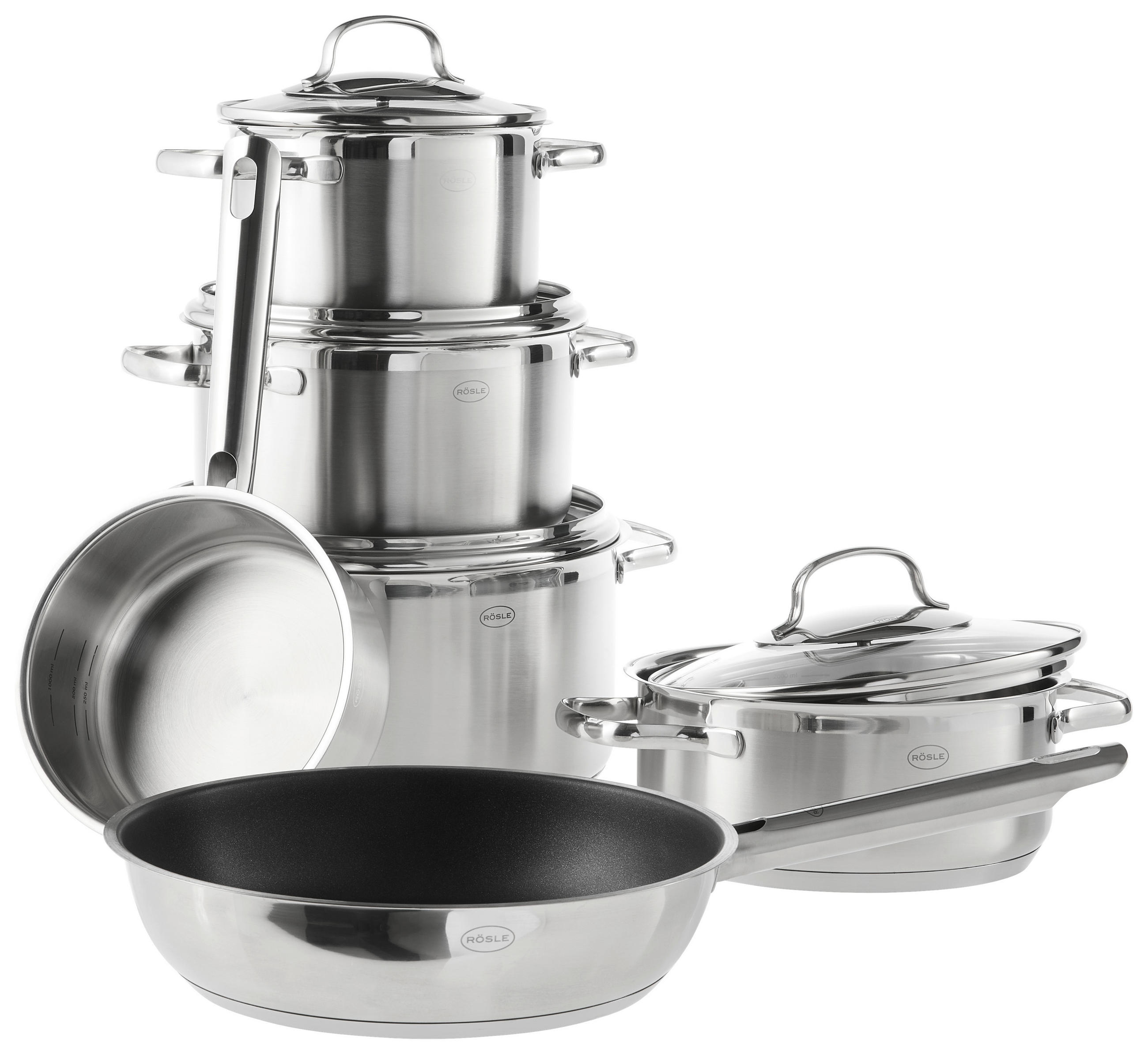 KOCHTOPFSET 6-teilig  - Edelstahlfarben, Basics, Glas/Metall (61,2/37/25,6cm) - Rösle