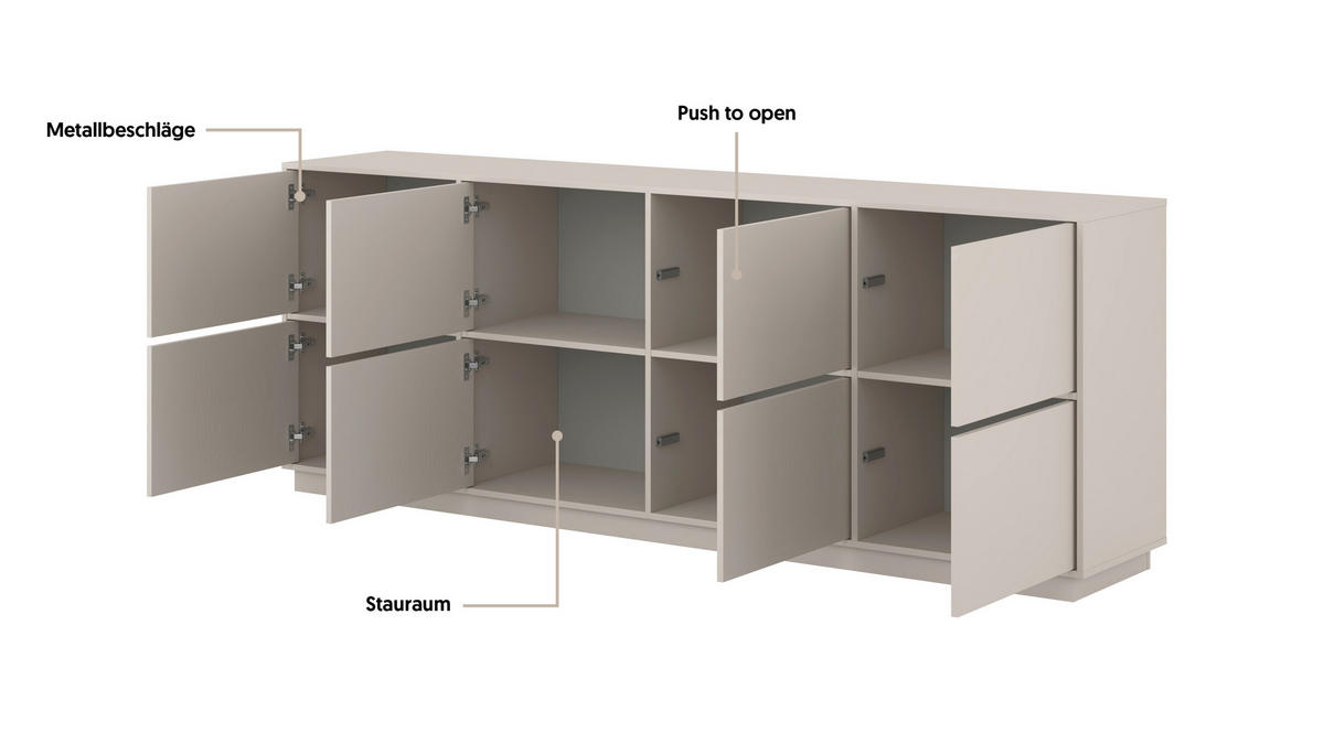 SIDEBOARD Japandi 220,5/82,5/41,5 cm  - Kaschmir, Design, Holzwerkstoff (220,5/82,5/41,5cm) - MID.YOU