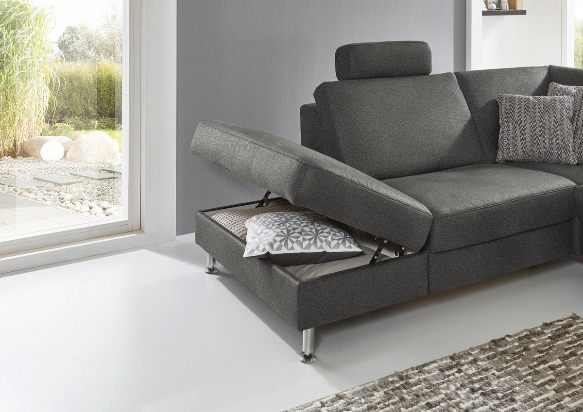 ECKSOFA in Mikrofaser Grau  - Alufarben/Grau, Design, Textil/Metall (242/275cm) - Dieter Knoll