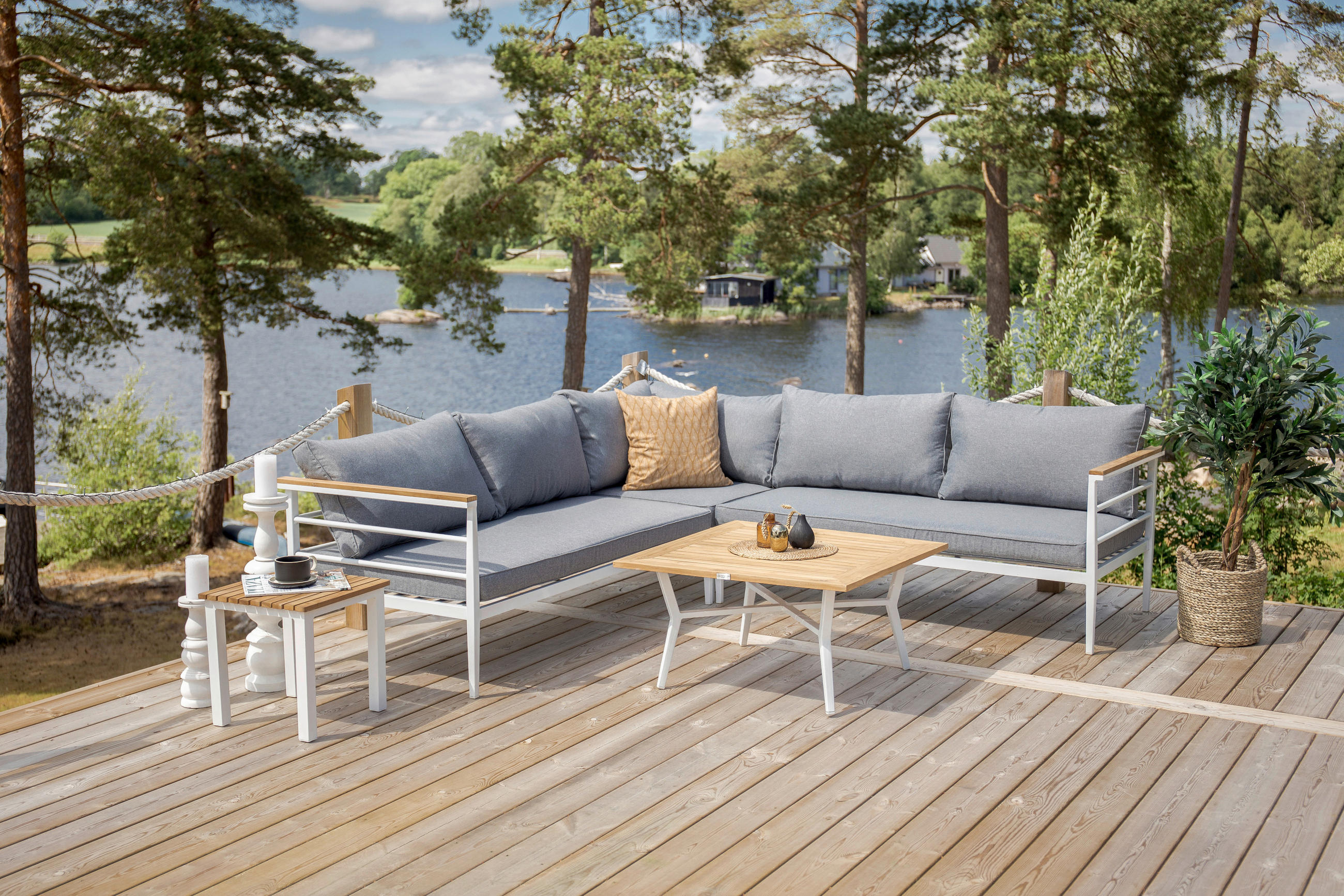 LOUNGEGARNITUR 233/233 cm Teakholz Aluminium  - Weiß, KONVENTIONELL, Holz/Metall (233/233cm) - Gardenson