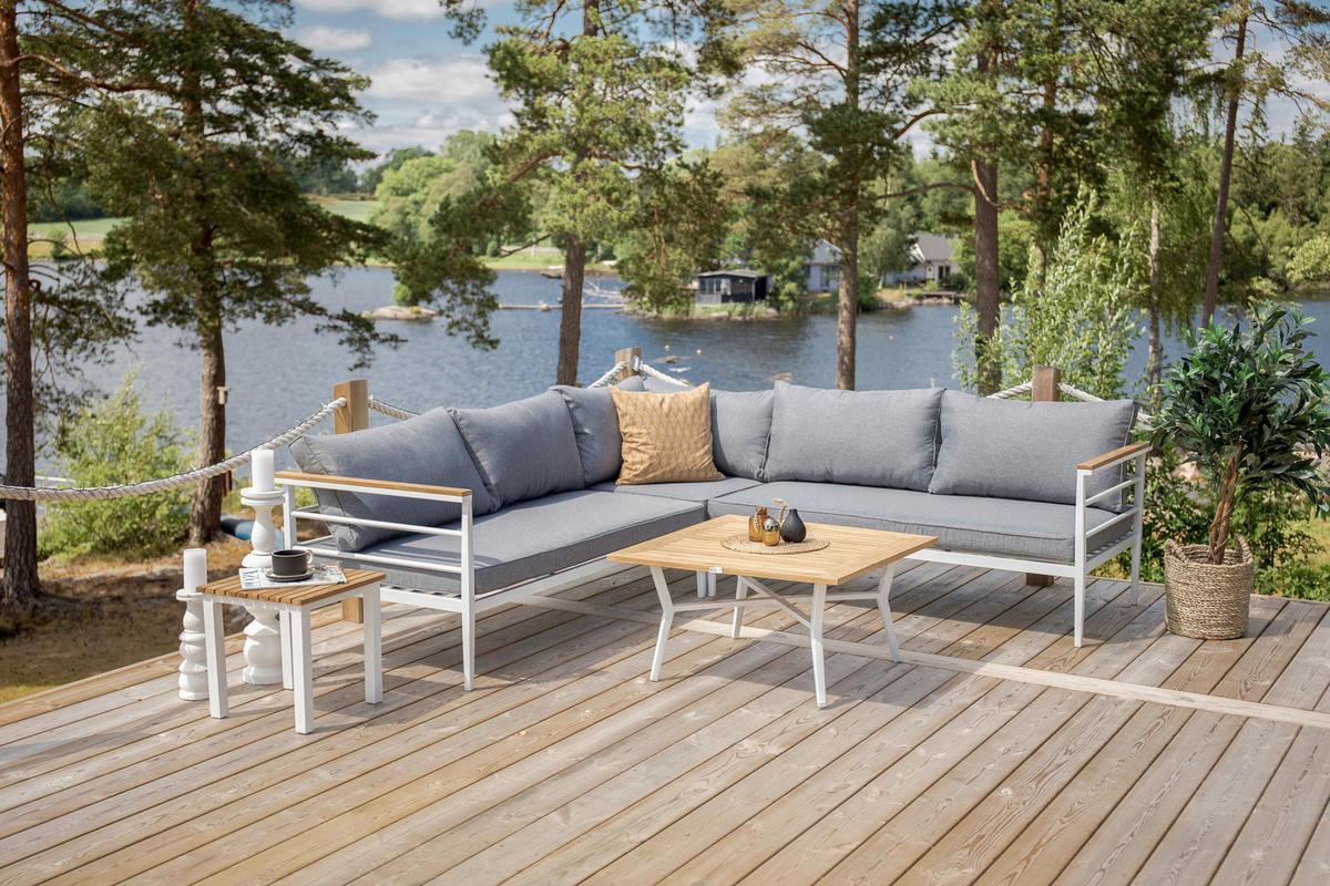 LOUNGEGARNITUR 233/233 cm Teakholz Aluminium  - Weiß, KONVENTIONELL, Holz/Metall (233/233cm) - Gardenson