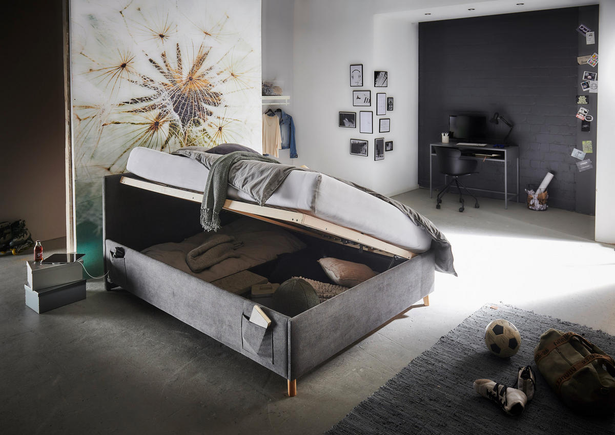 POLSTERBETT 90/200 cm  in Anthrazit  - Eichefarben/Anthrazit, Konventionell, Holz/Textil (90/200cm) - Stylife