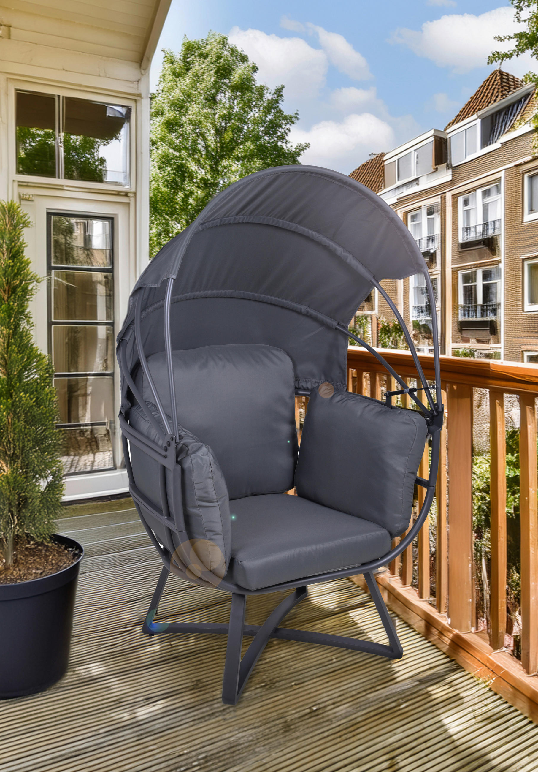 GARTEN-RELAXSESSEL 91/152/77 cm  - Anthrazit/Grau, Basics, Kunststoff/Textil (91/152/77cm) - Gardenson