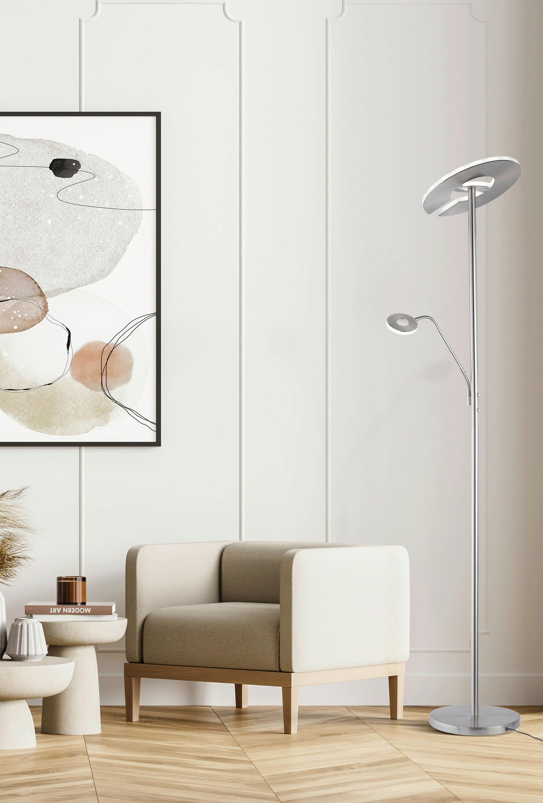 LED-STEHLEUCHTE - Weiss/Nickelfarben, Design, Metall (35/180cm) - Fischer & Honsel