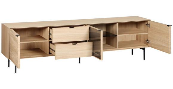 LOWBOARD  200/58/40 cm  - Eichefarben/Schwarz, KONVENTIONELL, Glas/Holzwerkstoff (200/58/40cm) - Xora