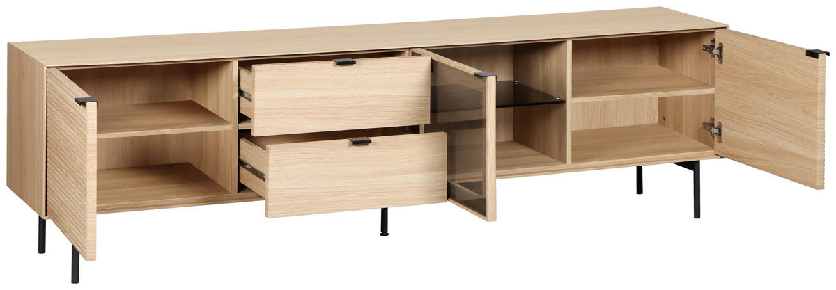 LOWBOARD - Eichefarben/Schwarz, KONVENTIONELL, Glas/Holzwerkstoff (200/58/40cm) - Xora
