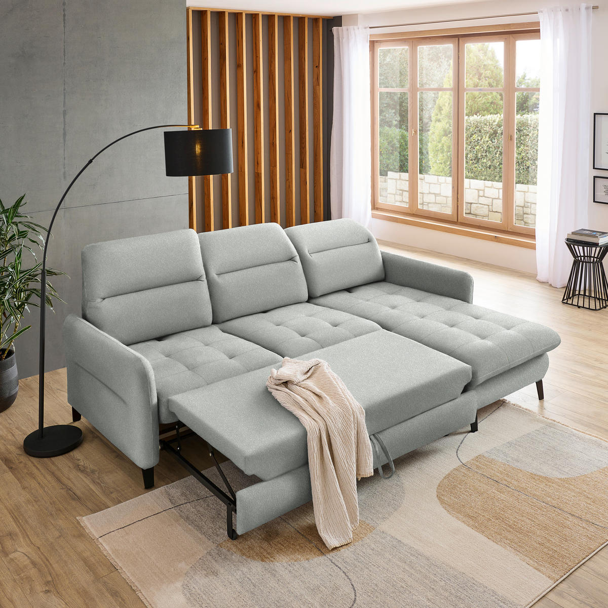 ECKSOFA Silberfarben Chenille  - Silberfarben/Schwarz, KONVENTIONELL, Textil/Metall (254/190cm) - Livetastic