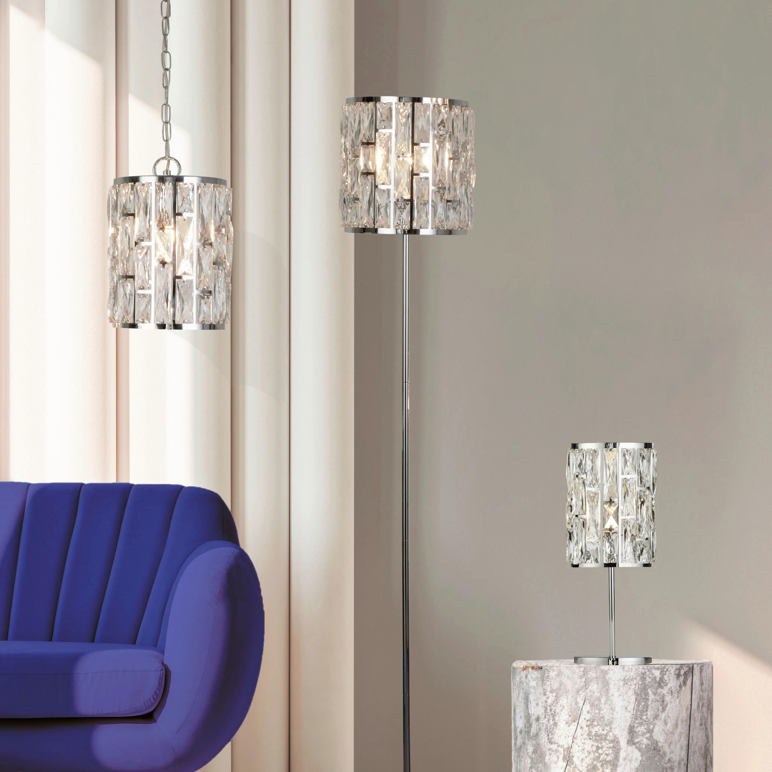 GOLVLAMPA Bijou 26/155 cm    - klar/kromfärg, Design, metall/glas (26/155cm)