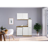 MINIKÜCHE 130 cm   in Weiss, Eichefarben  - Weiss/Edelstahlfarben, Modern, Holzwerkstoff/Metall (130cm) - Respekta