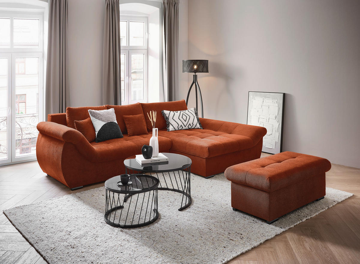 ECKSOFA Rostfarben Flachgewebe  - Rostfarben/Schwarz, Design, Kunststoff/Textil (278/175cm) - Xora