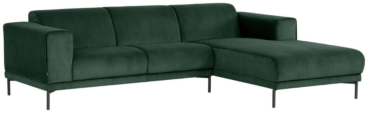 ECKSOFA in Cord Grün  - Schwarz/Grün, Design, Textil/Metall (262/183cm) - MID.YOU
