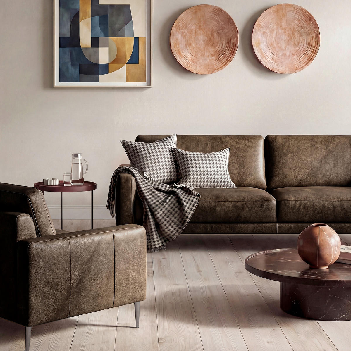 3-SITZER-SOFA SPRING in Lederlook Echtleder Dunkelbraun  - Dunkelbraun/Schwarzchrom, Design, Leder/Textil (187/85/92cm) - Livetastic
