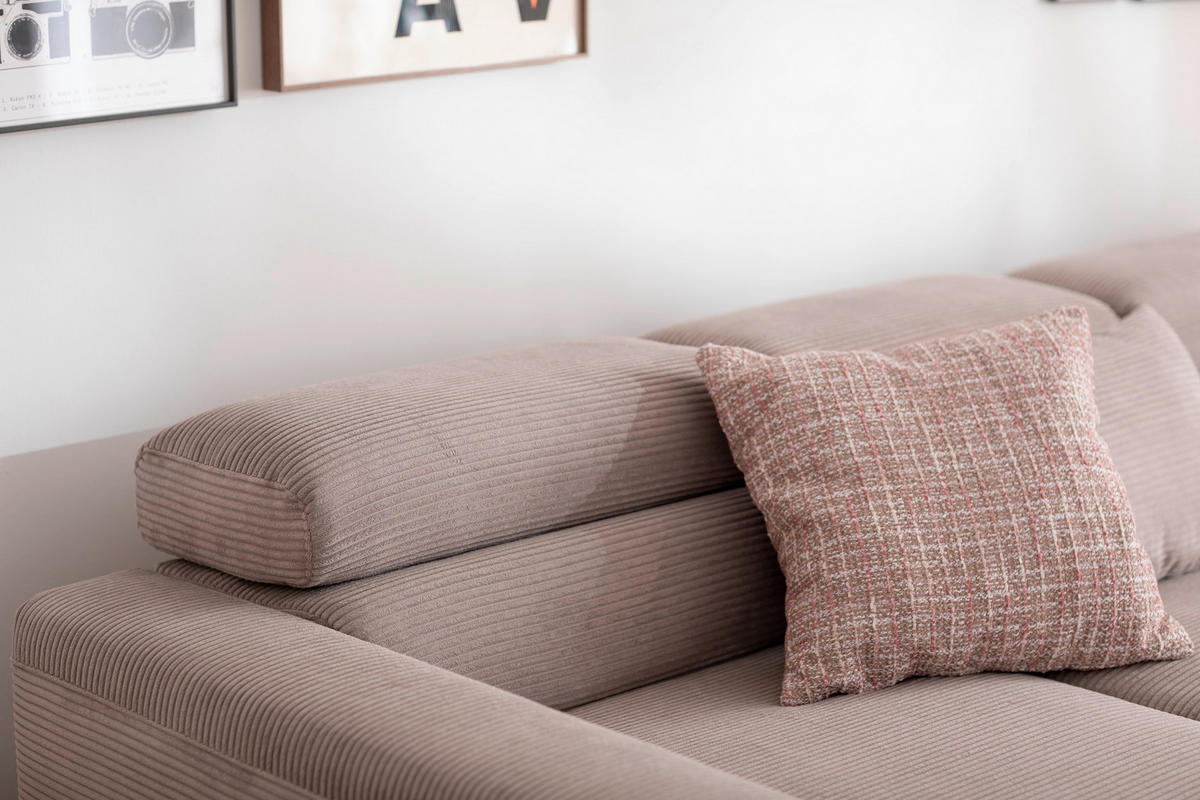 ECKSOFA  in Cord Taupe  293/215-217 cm  - Taupe/Schwarz, Design, Textil/Metall (293/215-217cm) - Schöner Wohnen