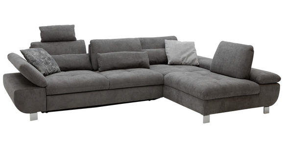 ECKSOFA Grau Webstoff  - Chromfarben/Grau, Design, Textil/Metall (310/203cm) - Xora