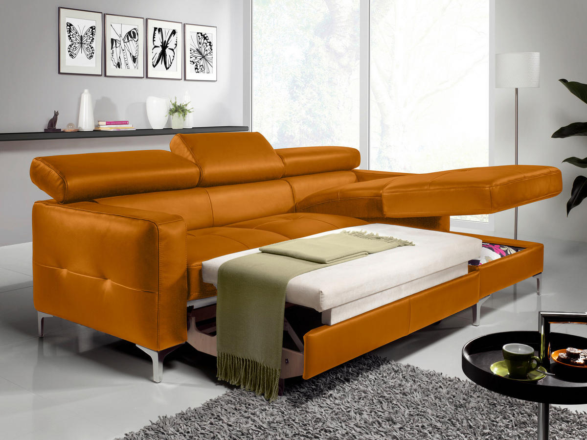 ECKSOFA in Echtleder Gelb  - Chromfarben/Gelb, Design, Leder/Metall (227/168cm) - Livetastic