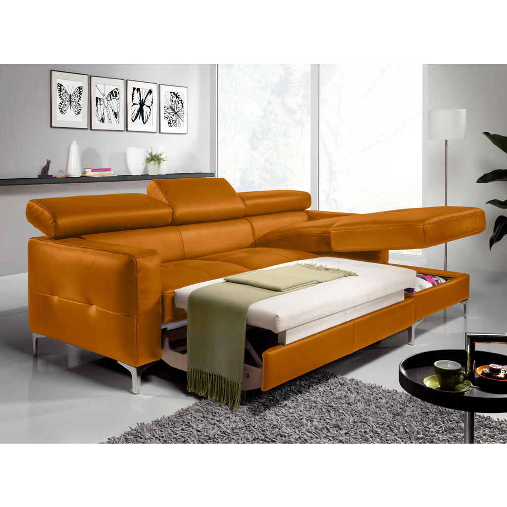 Thumbnail - Livetastic Ecksofa, Gelb, Leder, Echtleder, Rindleder, 4-Sitzer, Ottomane rechts, L-Form, 227x168 cm, Made in EU, Bettka...