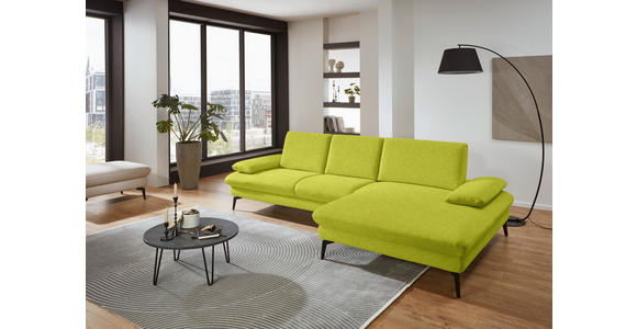 ECKSOFA in Chenille, Mikrofaser Limette 299/157 cm - Limette/Schwarz, Design, Textil/Metall (299/157cm) - Dieter Knoll
