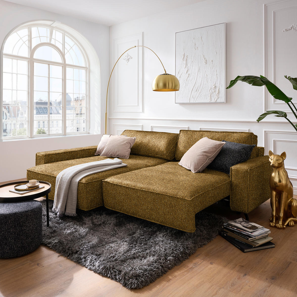 ECKSOFA  in Mikrofaser Senfgelb  164/246 cm  - Senfgelb/Schwarz, Design, Textil/Metall (164/246cm) - Sedda