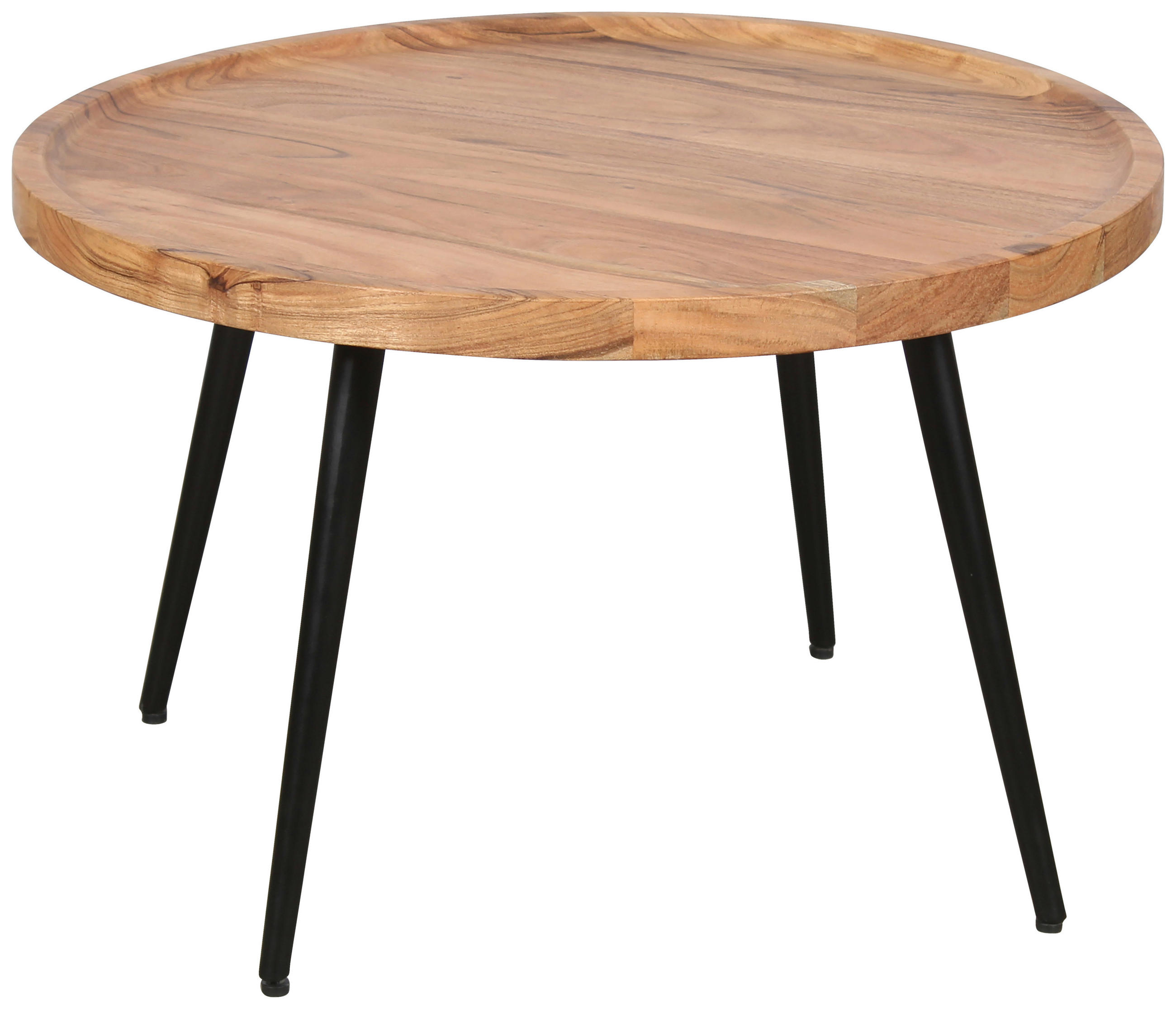 COUCHTISCH Akazie vollmassiv rund Akaziefarben  - Schwarz/Akaziefarben, Design, Holz/Metall (75/47,5cm) - Livetastic