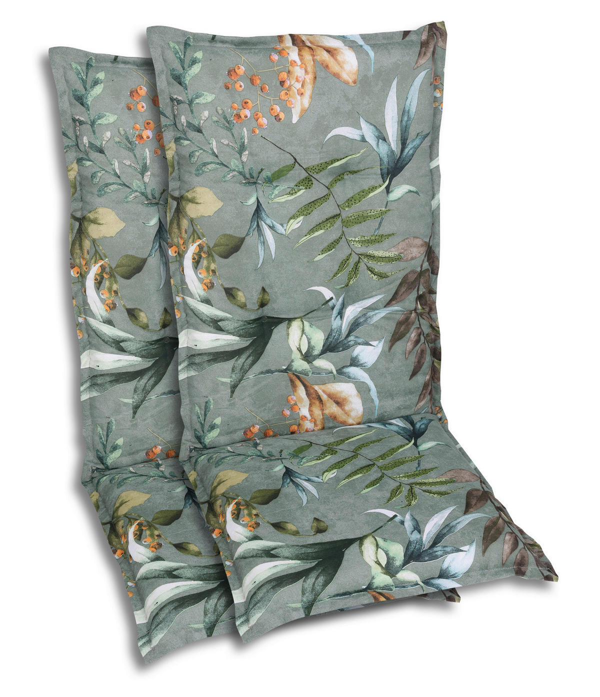 SESSELAUFLAGENSET Blätter  - Blaugrau/Braun, Basics, Textil (50/7/120cm)