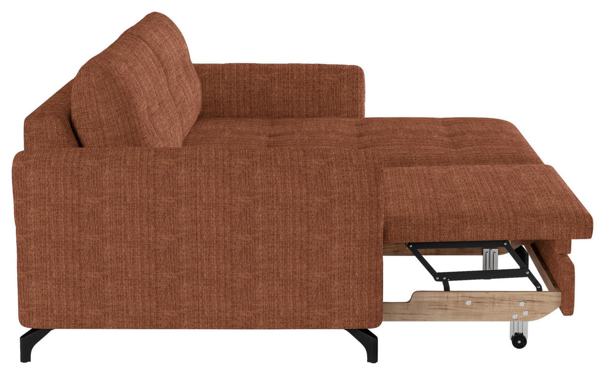 ECKSOFA in Flachgewebe, Leinenoptik Cognac  - Cognac/Schwarz, Design, Textil/Metall (242/170cm) - Xora