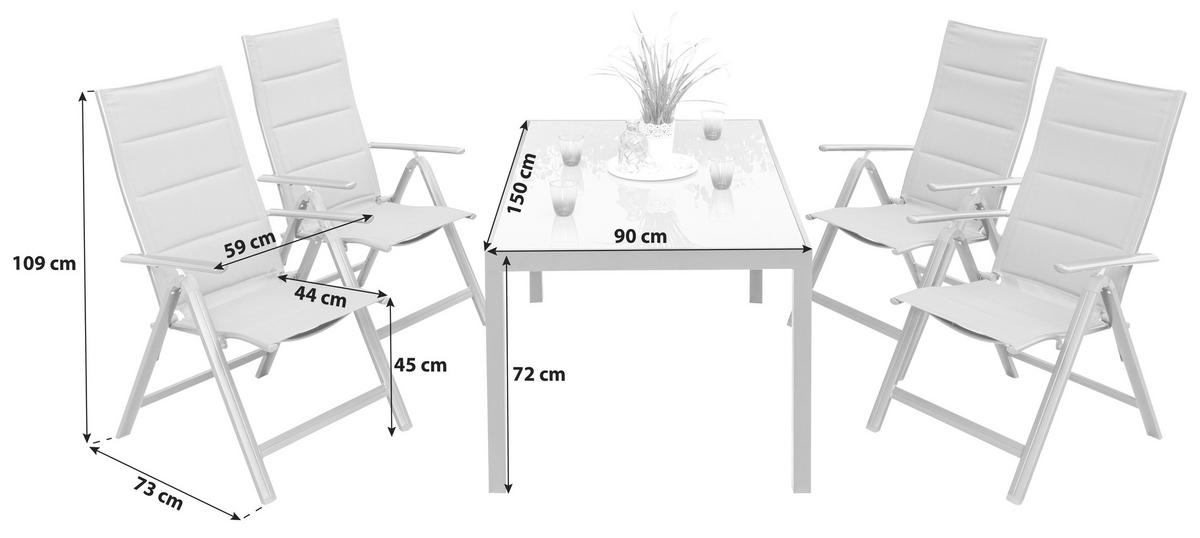 GARTENTISCHGRUPPE  - Graphitfarben/Grau, ROMANTIK / LANDHAUS, Glas/Textil - Gardenson