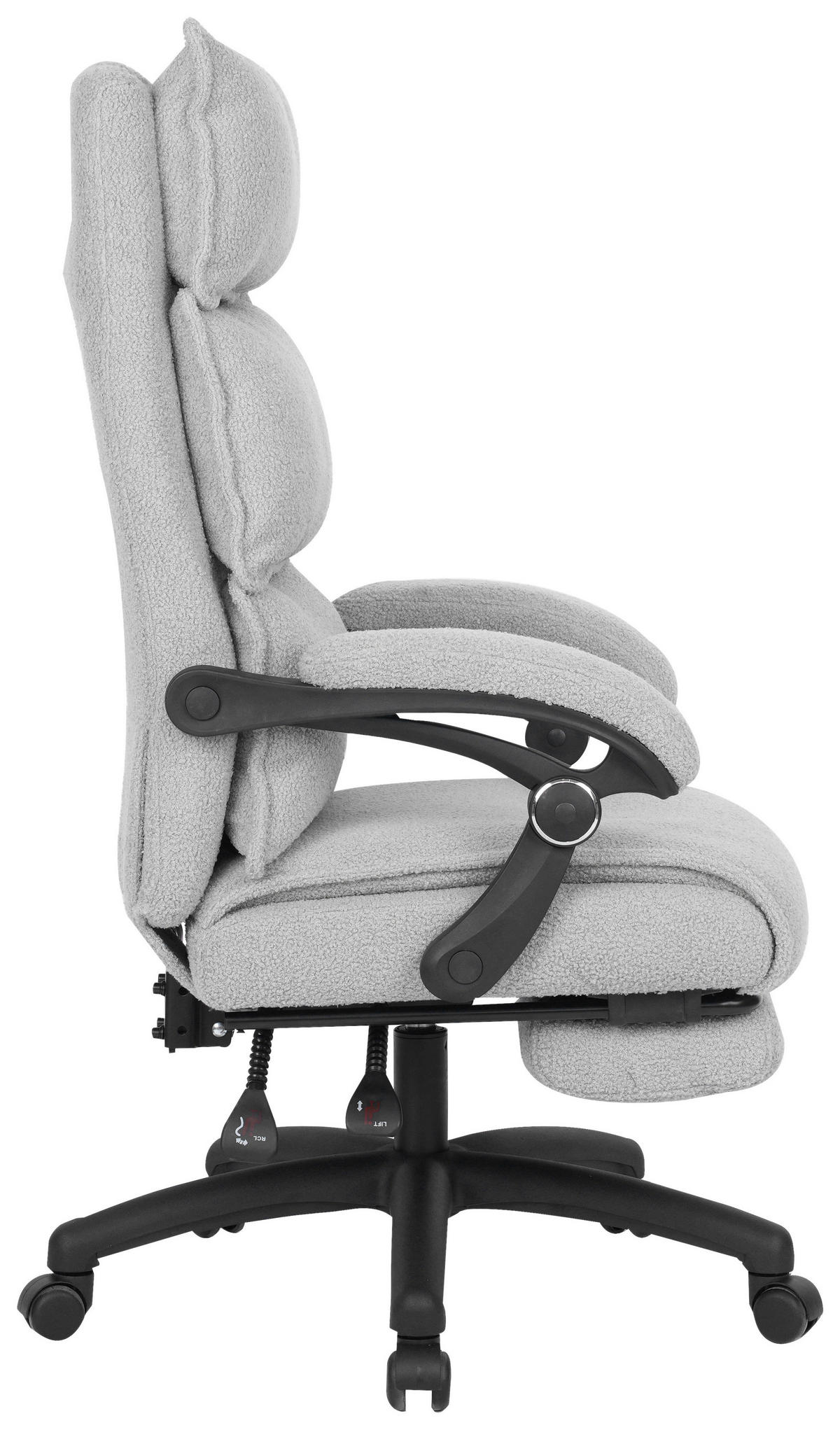 CHEFSESSEL Teddystoff Hellgrau  - Hellgrau/Schwarz, Design, Kunststoff/Textil (64,5/112/120/65cm) - Carryhome