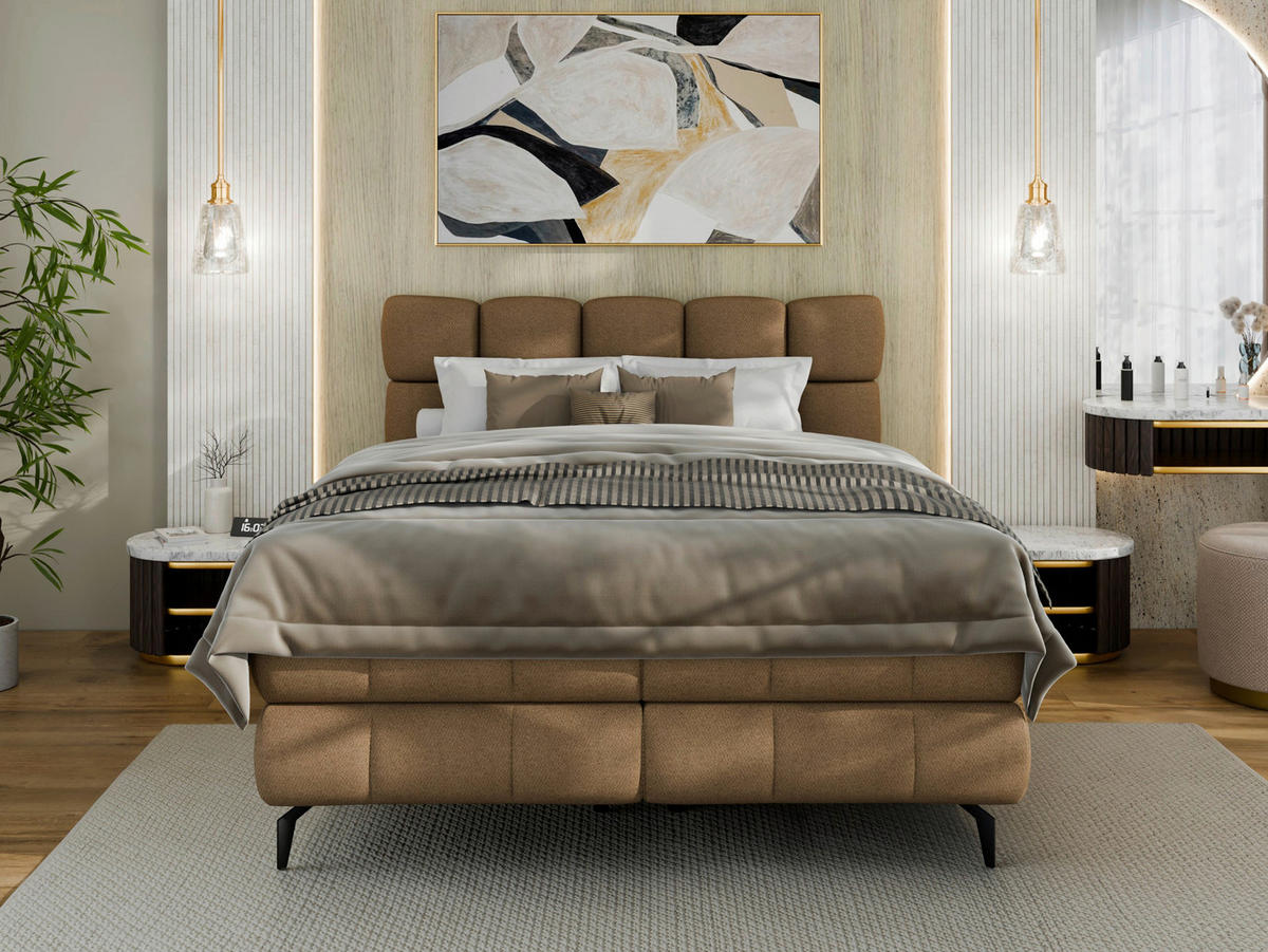 BOXBETT 140/200 cm,  in Braun, Bettkasten, Topper, H3 + H3 = fest  - Schwarz/Braun, Trend, Textil/Metall (140/200cm) - Esposa