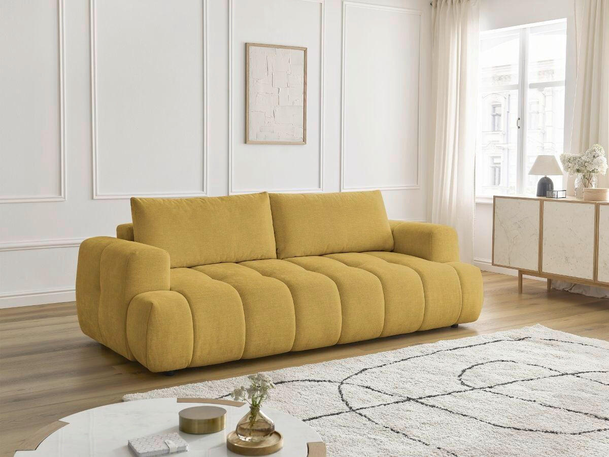 SCHLAFSOFA FUJI Leinenoptik Gelb  inkl.  - Gelb/Schwarz, MODERN, Kunststoff/Textil (251/113/88cm)
