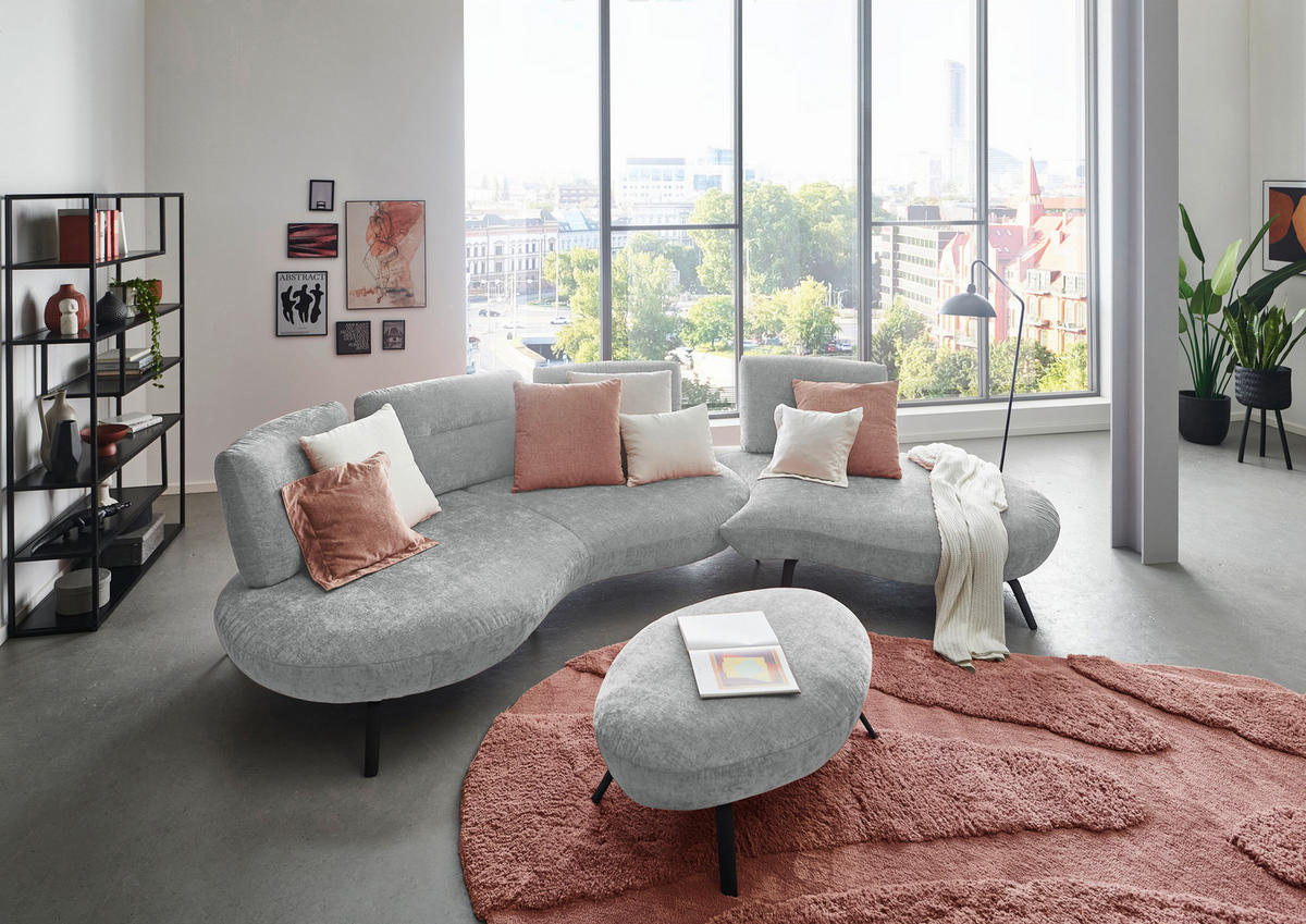 HOCKER Flachgewebe Hellgrau  - Hellgrau/Schwarz, Design, Textil/Metall (117/43/78cm) - Moderano